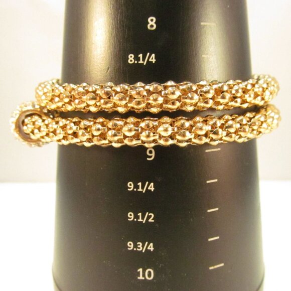 Gold Tone Stretch Metal Mesh Tube Rhinestone Bracelet 2 Piece Lot - Picture 10 of 15